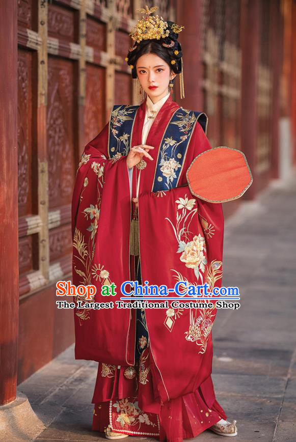 Chinese Ming Dynasty Wedding Garment Costumes Ancient Empress Clothing Traditional Embroidered Hanfu Dresses Complete Set