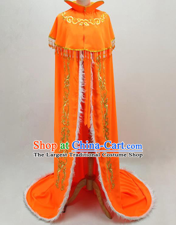 Chinese Shaoxing Opera Empress Da Yu Er Clothing Peking Opera Hua Tan Garment Costume Ancient Queen Orange Cape