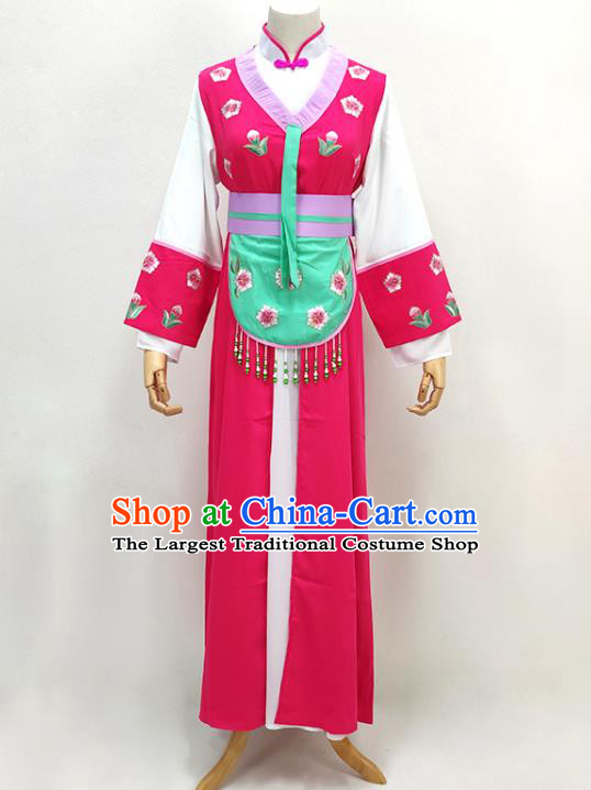 Chinese Huangmei Opera Actress Clothing Ancient Village Girl Costume Beijing Opera Hua Tan Magenta Dress