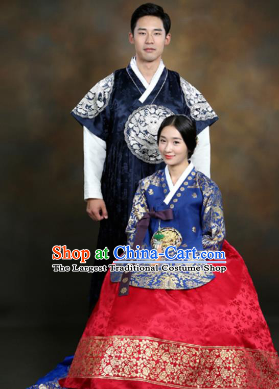 Top Korean Court Wedding Clothing Handmade Hanbok Bride and Groom Garment Costumes