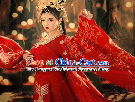 Chinese Tang Dynasty Empress Clothing Ancient Embroidered Red Dress Wedding Costume
