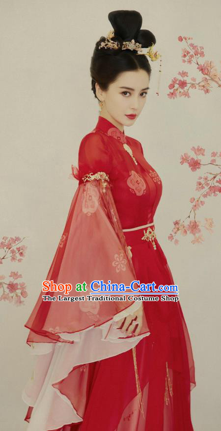 Chinese Classical Dance Costume Tang Dynasty Beauty Clothing Ancient Fairy Maiden Red Dress