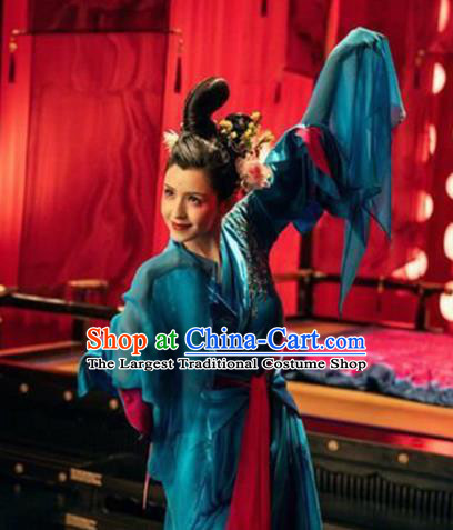 Chinese Ancient Fairy Maiden Blue Dress Classical Dance Costume Soul Snatcher Beauty Ying Lian Clothing