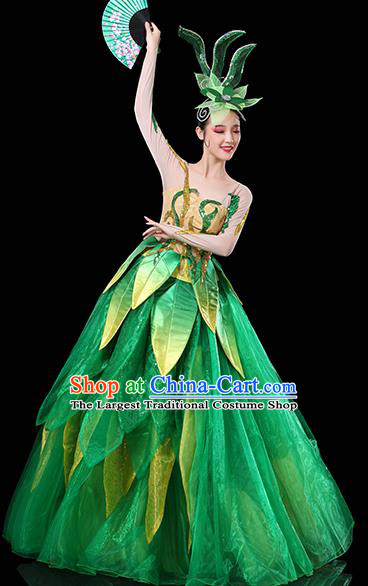 Chinese Spring Festival Gala Opening Dance Dress Modern Dance Clothing Green Leaf Costume