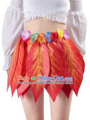 Top Jungle Theme Performance Clothing Hawaiian Dance Costume Red Leaves Skirt