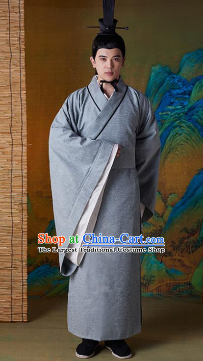 Chinese Spring and Autumn Period Confucius Clothing Ancient Scholar Grey Robe Costumes