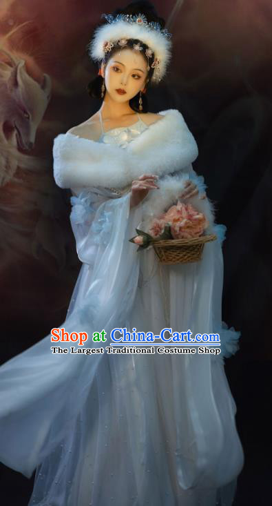 Chinese Drama Journey to the West Fox Fairy Costumes Traditional White Garment Clothing Ancient Princess Dresses