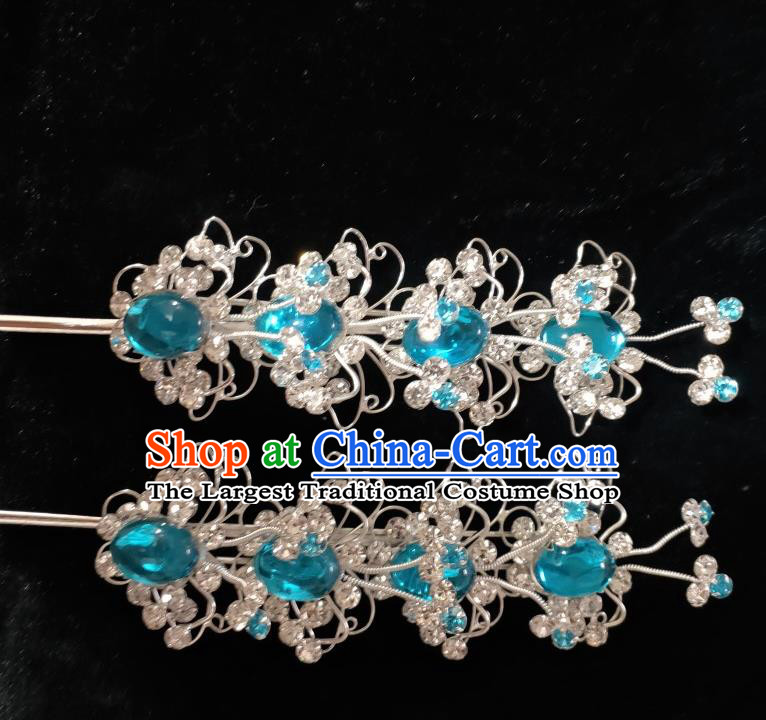 Chinese Peking Opera Blue Hair Jewelry Ancient Princess Butterfly Headpiece Traditional Beijing Opera Hua Tan Hairpin