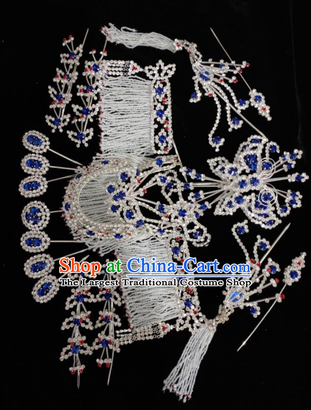 Chinese Peking Opera Actress Hair Jewelries Ancient Goddess Headpieces Traditional Beijing Opera Crystal Hairpins Headdress