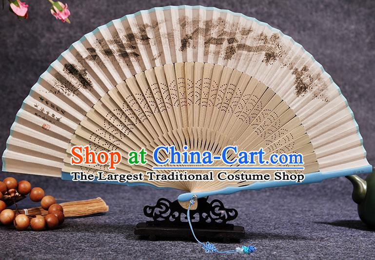 Chinese Handmade Silk Fan Traditional Folding Fans Painting Landscape Fan