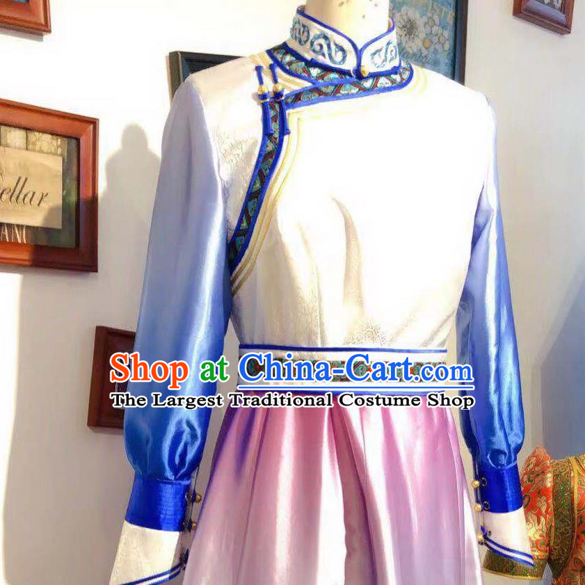 Chinese Traditional Ethnic Festival Costume Mongol Nationality Folk Dance Dress Mongolian Women Garment