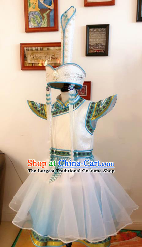 Chinese Ethnic Folk Dance Dress Mongol Nationality Children Garment Costume Mongolian Festival Clothing