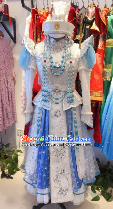 Chinese Mongolian Festival Clothing Ethnic Girl Dress Mongol Nationality Folk Dance Garment Costume