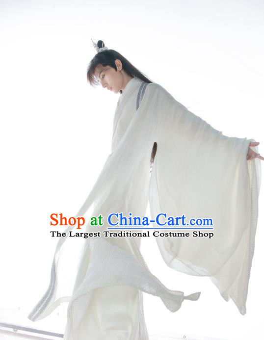 Chinese Ancient Swordsman Clothing Traditional Wuxia Hero White Garments TV Series Love and Redemption Yu Si Feng Costume