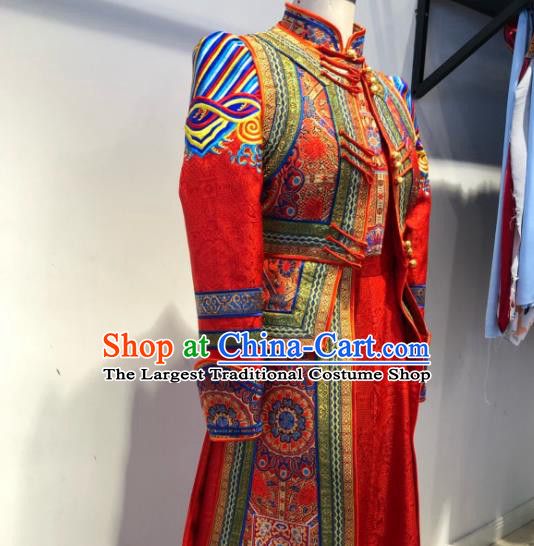 Chinese Mongolian Festival Performance Clothing Ethnic Red Wedding Dress Costume Mongol Nationality Bride Garment