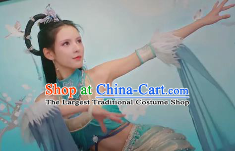 Chinese Romance Movie Mermaid Bound Bai Qiulian Garment Costume Ancient Fairy Beauty Green Dress