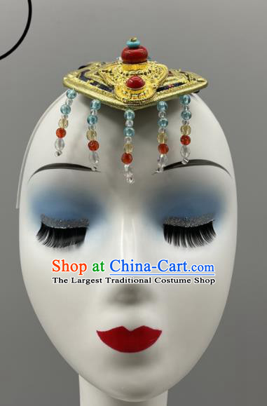 Chinese Zang Nationality Dance Headpiece Ethnic Stage Performance Hair Jewelry Tibetan Minority Women Headwear