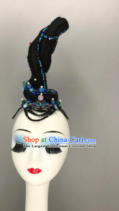 China Women Group Stage Performance Headwear Classical Dance Wig and Hair Jewelry Taoli Cup Beauty Dance Headpieces