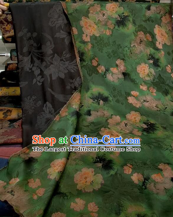 Asian Chinese Traditional Peony Pattern Design Gambiered Guangdong Gauze Fabric Green Silk Material