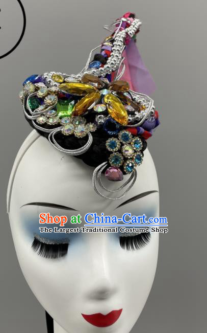 Chinese Classical Dance Headpiece Woman Dance Competition Hair Jewelries Stage Performance Wig