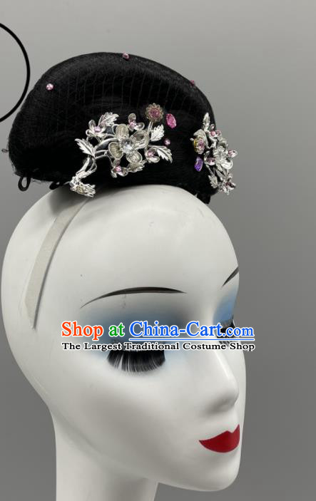 Chinese Woman Dance Competition Hair Jewelries Stage Performance Wig Chignon Classical Dance Headpiece