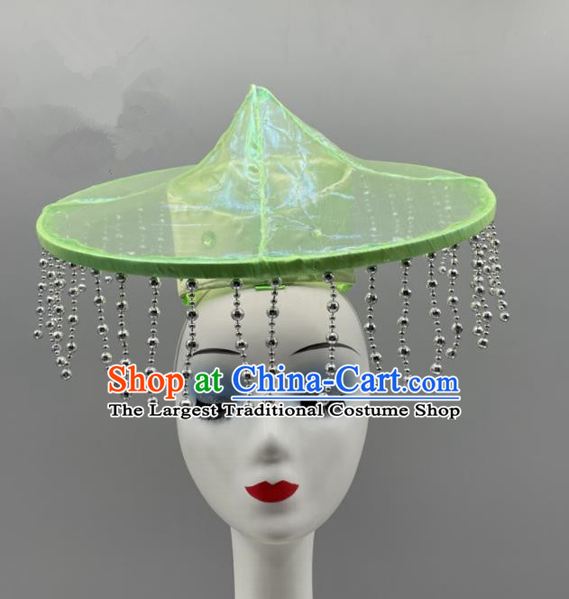 Chinese Ethnic Stage Performance Headwear Dai Nationality Folk Dance Headdress Yunnan Dance Green Hat