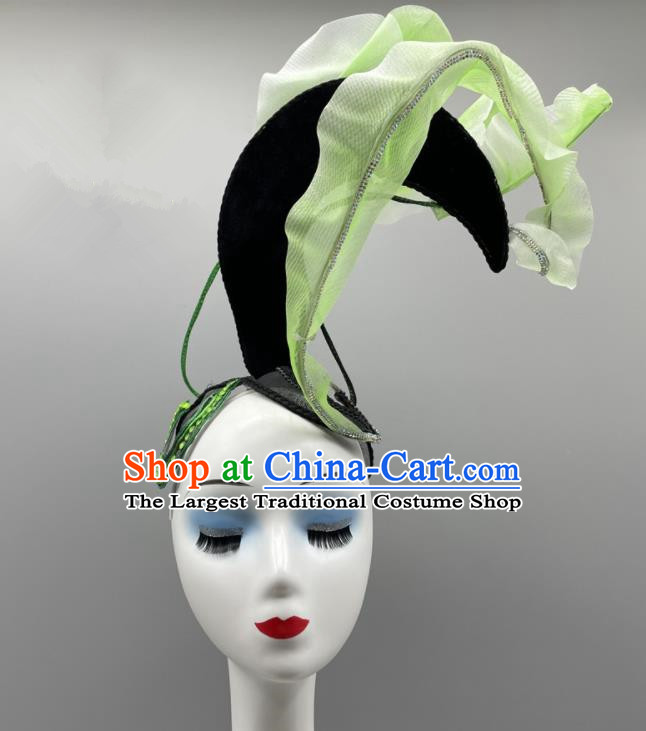 Chinese Stage Performance Wig Hairpieces Women Group Dance Headpiece Classical Dance Headdress Opening Dance Green Leaf Hair Jewelry