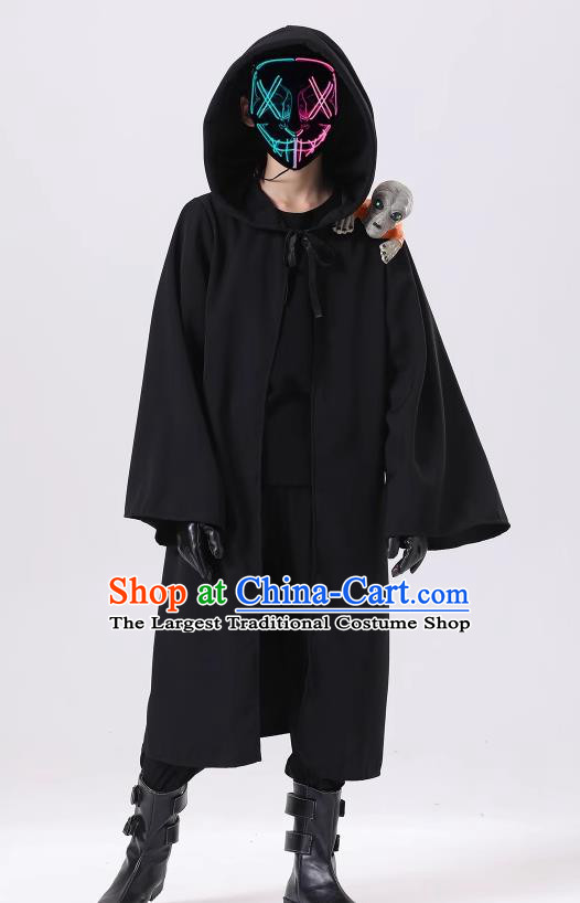 Halloween Fancy Ball Costume Cosplay Demon Black Robe and Mask for Children