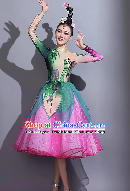 Modern Dance Short Skirt Performance Costume Mid Length Dance Skirt Opening Dance Costume Backup Dance Square Dance Competition Fan Dance