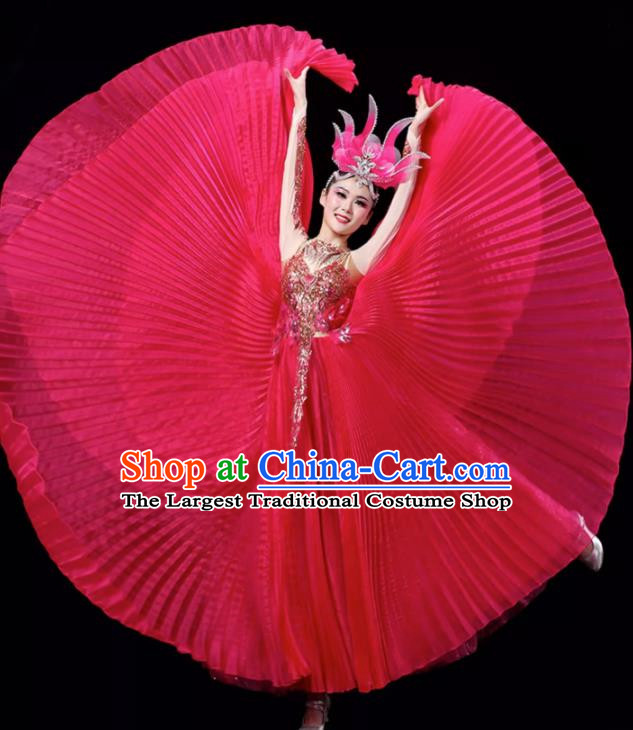 Rose Red Opening Dance Large Swing Skirt Dance Costume Large Party Stage Costume Performance Costume Long Skirt Tutu Skirt Wings