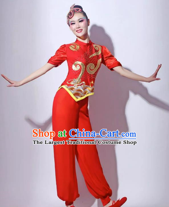 Red Festive Yangko Dance Costume Fan Dance Lantern Dance Performance Costume Short Skirt Modern Dance Costume Square Dance Skirt