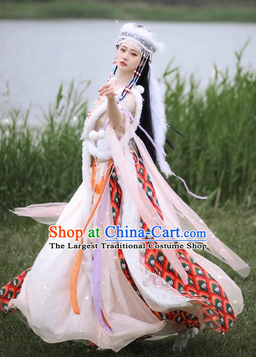 Princess Pearl Xiangfei Hanxiang Dress China Ancient Xinjiang Ethnic Beauty Clothing and Headdress