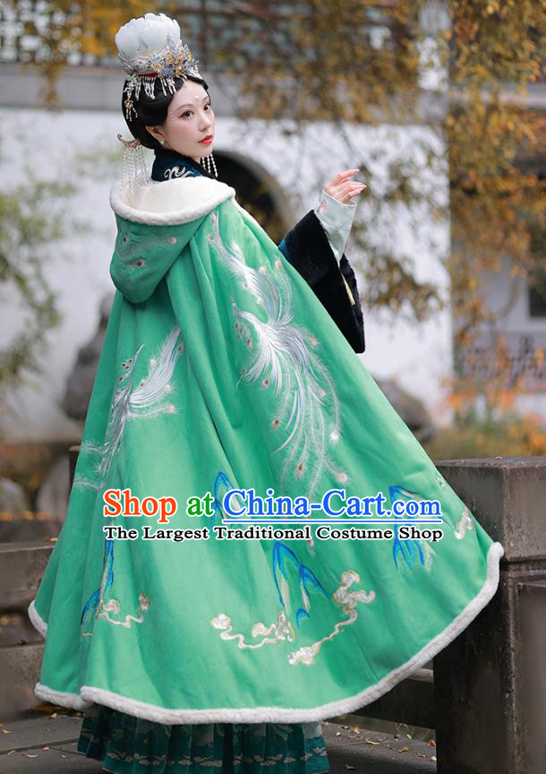 China Ancient Princess Clothing Song Dynasty Court Woman Costume Traditional Winter Hanfu Embroidered Green Cloak