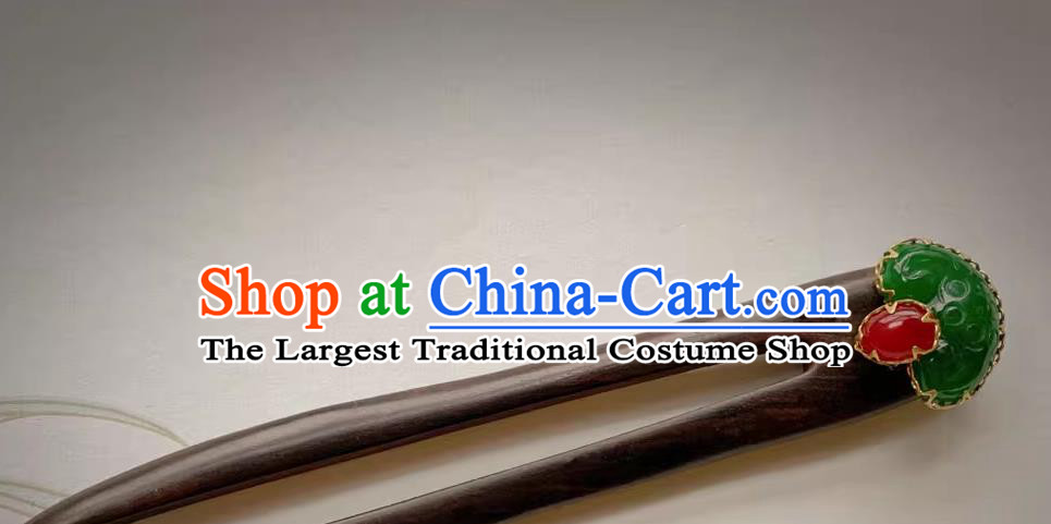 Chinese Hanfu Jade Headgear Traditional Ebony Hairpin Cheongsam Hair Jewelry Handmade Christmas Gift