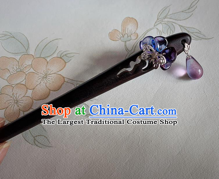 Traditional Ebony Hairpin Handmade Cheongsam Hair Jewelry Christmas Gift Chinese Hanfu Purple Glass Headgear