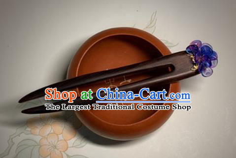 Handmade Cheongsam Hair Jewelry Christmas Gift Chinese Hanfu Purple Glass Headgear Traditional Ebony Hairpin