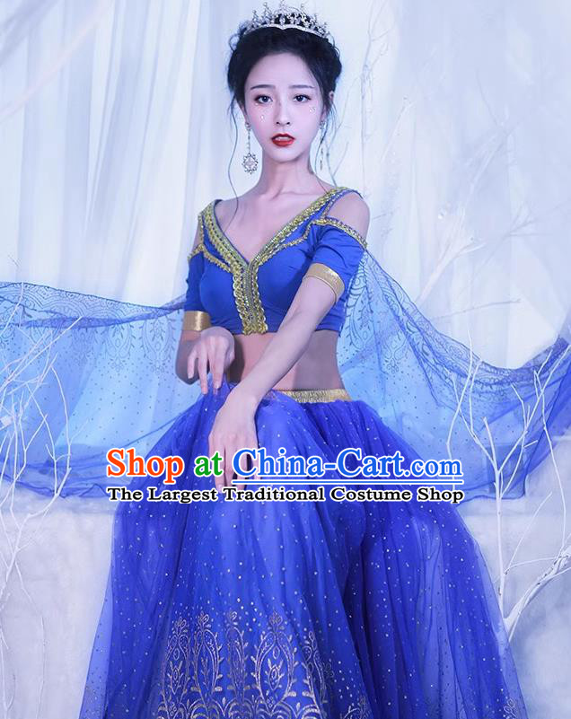 Top Belly Dance Blue Dress Stage Performance Costume Arab Middle East Princess Clothing