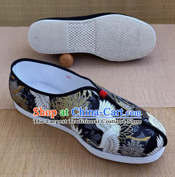 Chinese Strong Cloth Soles Shoes Traditional Kung Fu Shoes Handmade Old Peking Crane Shoes