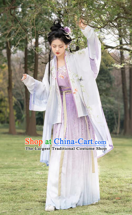 China Traditional Embroidered Hanfu Dresses Ancient Noble Lady Clothing Song Dynasty Princess Lilac Costumes