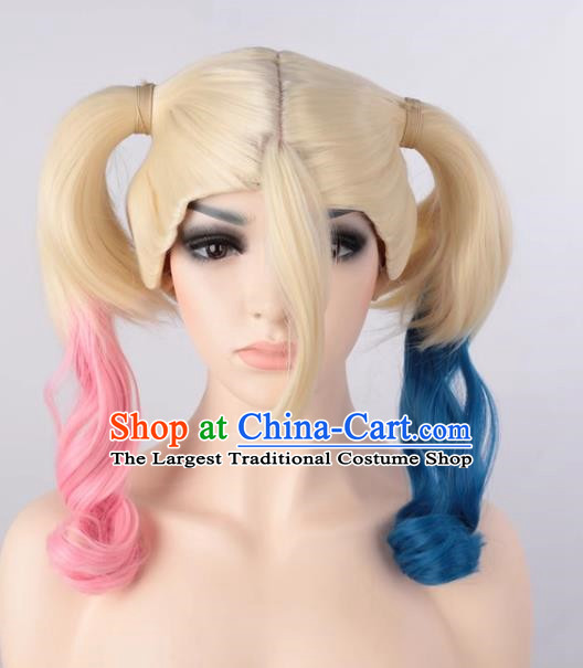 Harley Quinn Micro Curly Double Braid Pink Blue Harley Quinn Non Mainstream Wig