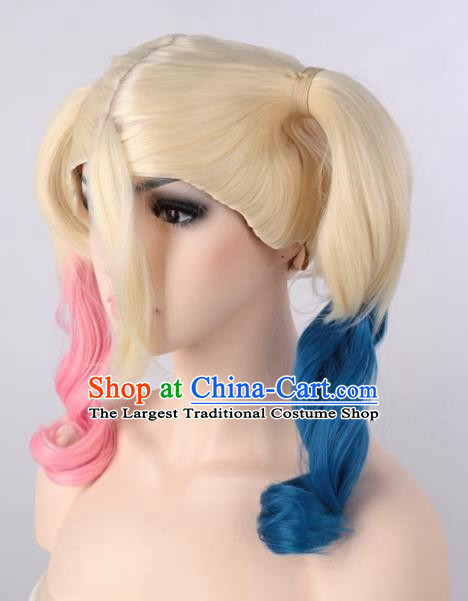 Harley Quinn Micro Curly Double Braid Pink Blue Harley Quinn Non Mainstream Wig