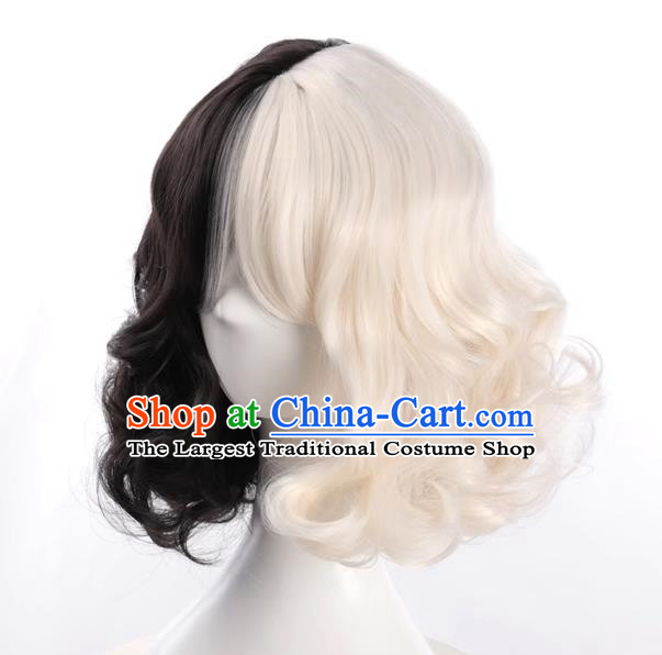 European And American Style Black And White Double Color High Temperature Wire Wig For Ladies With Short Curly Hair