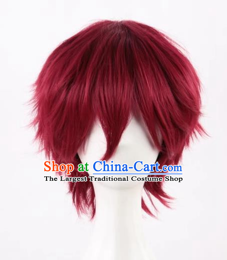 Wig Male Short Hair Shot Cos Anime Amagi Rinone Handsome Wine Red