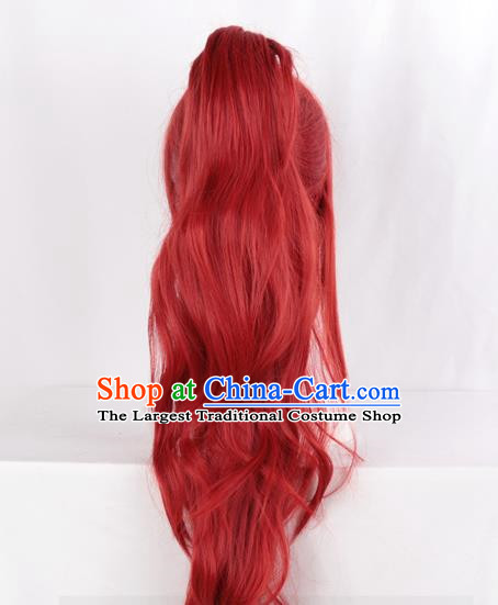 Fairy Tail Erza Cos Wig Dark Red Body + Tiger Mouth Clip Female Whole Head Fake Hair