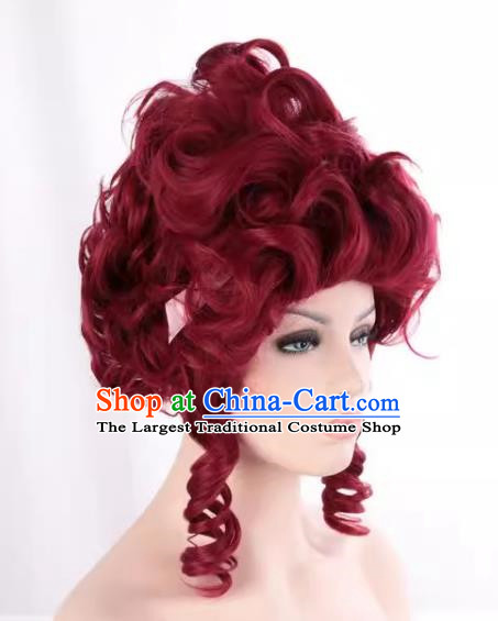 European French Aristocratic High Top Matte High Temperature Silk Curly Burgundy Prom Handmade Custom Wig