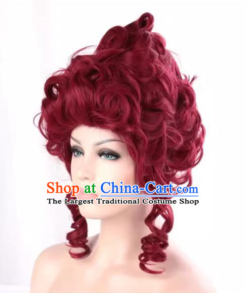 European French Aristocratic High Top Matte High Temperature Silk Curly Burgundy Prom Handmade Custom Wig