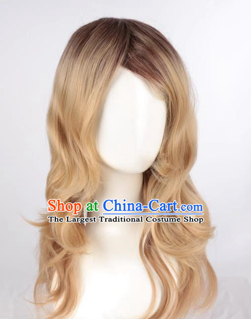 Mixed Flaxen Slightly Curly Mid Length Women Slanted Bangs Full Wig