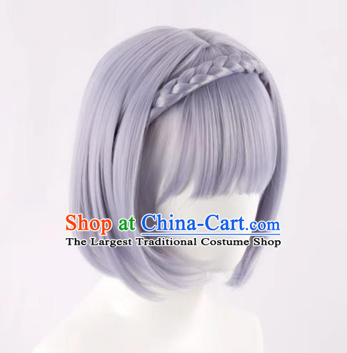 Genshin Noelle Cos Wig Split Headband Braid Short Hair BOBO Head