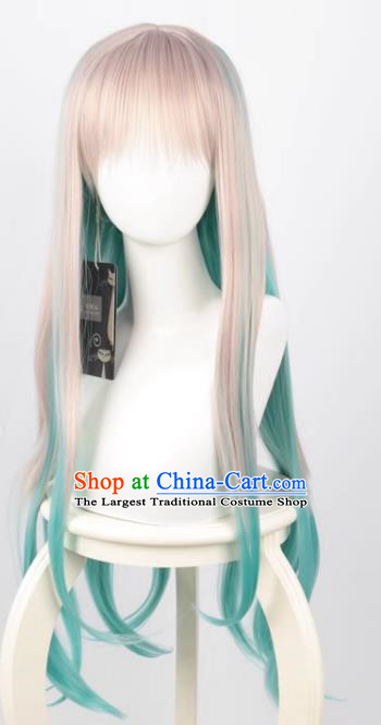 Earth Bound Boy Hanako Kun Bashun Ningning Silver Gray Gradient Green Long Straight Hair Cos Wig