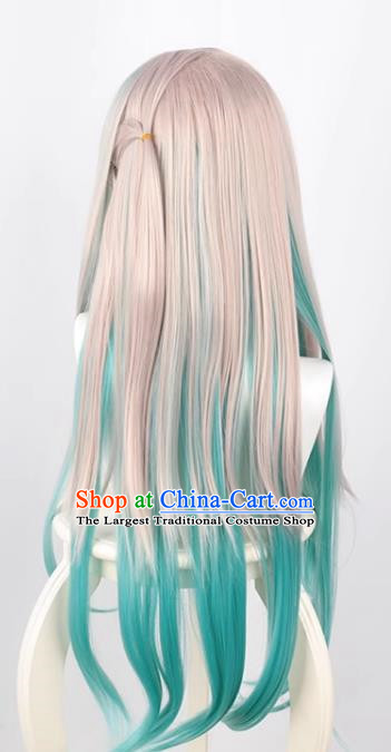 Earth Bound Boy Hanako Kun Bashun Ningning Silver Gray Gradient Green Long Straight Hair Cos Wig